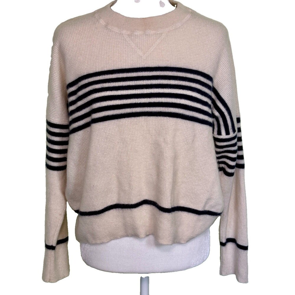 Madewell Women’s Cashmere Sweater Cream & Navy Striped Quiet Luxury Soft Girl M
